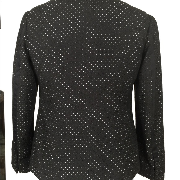 Black polka dot cotton blend lined blazer w/ribbon - Picture 2 of 10